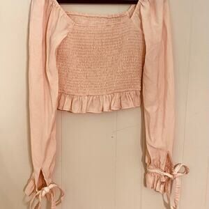 Free The Roses Fairycore Romantic‎ Pink Top with Ruffle Lace Bows Small